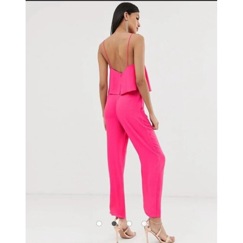 ASOS DESIGN tall double layer cami peg jumpsuit pink size 6T New with tags - Picture 5 of 16